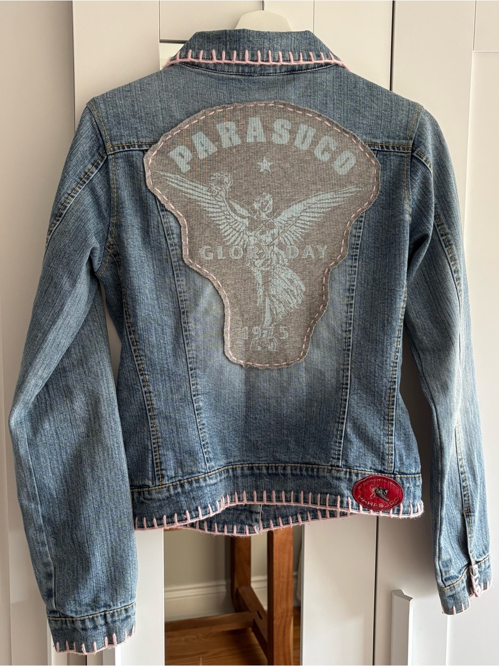Parasuco Light Blue Denim Jacket with Pink Trim and Patch